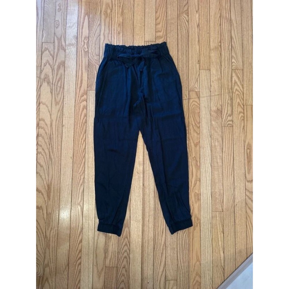 Black paper bag waist drawstring pants pockets work uniform business casual emo